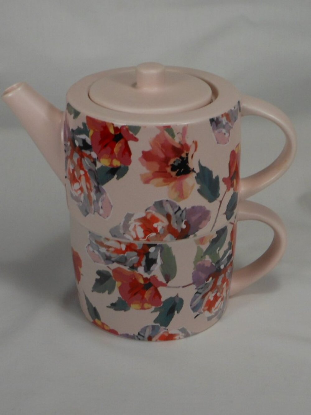 Indigo Stackable tea cup & tea pot with strainer